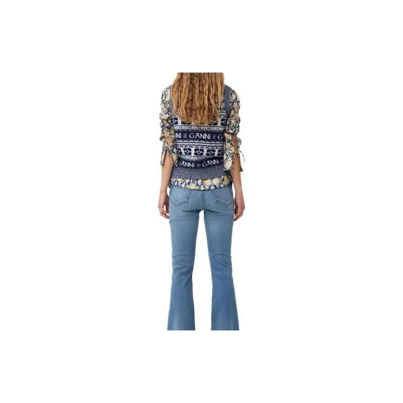 GANNI Logo Intarsia Knit V Neck Mix Vest-1
