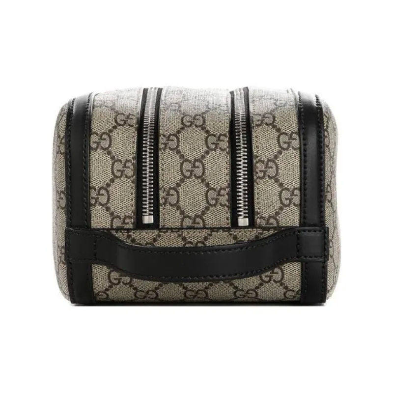 GUCCI Leather Paneled Canvas Clutch Men's Black & Beige-4