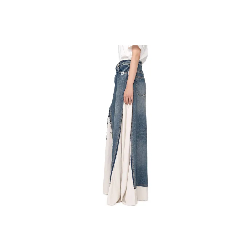 Maison Mihara Yasuhiro Logo Patch Layered Denim Skirt-3