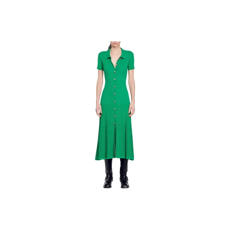 Sandro Short Sleeved Dress Women's Green-1