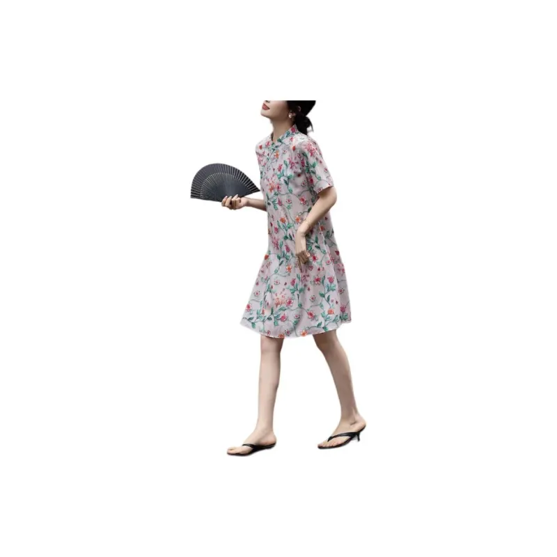 【dme】 Short Sleeved Dress Women's Pink Purple-3