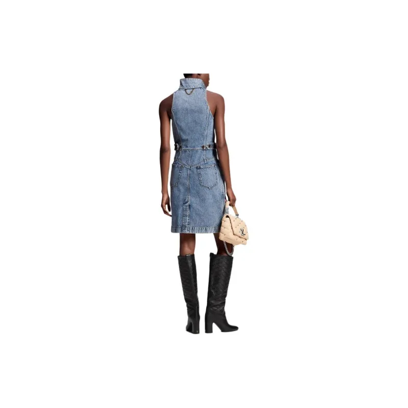 LOUIS VUITTON VeLOUIS VUITTONet Accent Denim Dress-3