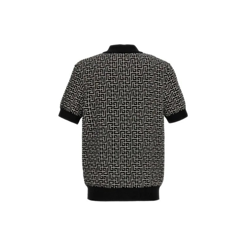 BALMAIN Monogrammed Knitted Polo Shirt-1