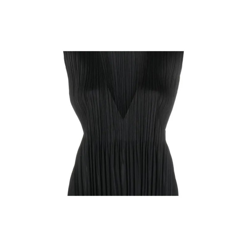 PLEATS PLEASE ISSEY MIYAKE Plissé V neck Midi Dress-4