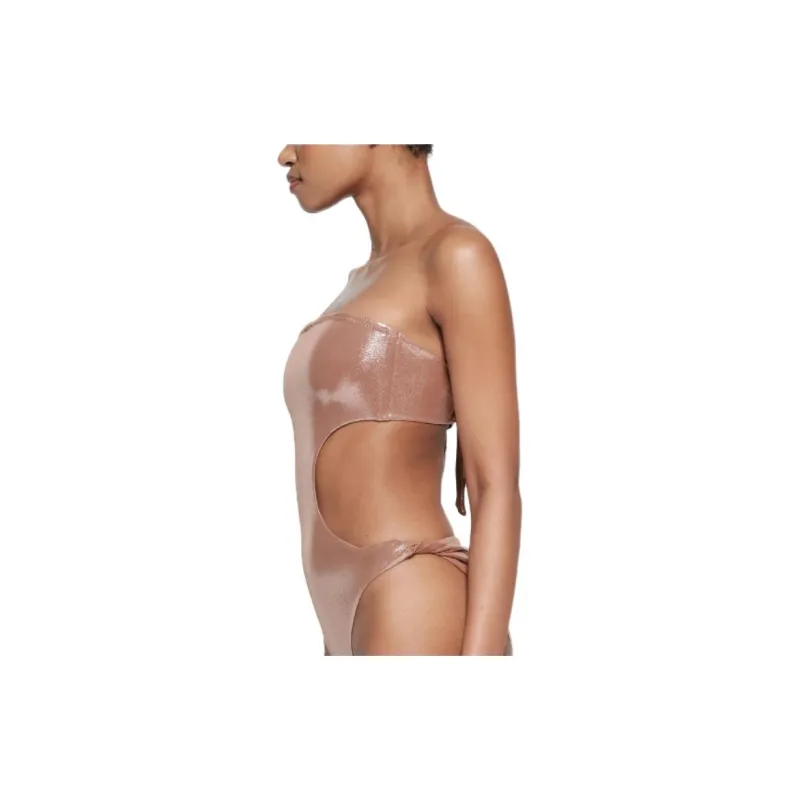 SKIMS LIQUID SHINE SWIM STRAPLESS CUT OUT MONOKINI One-piece Swimsuit Women's Cinnamon-3