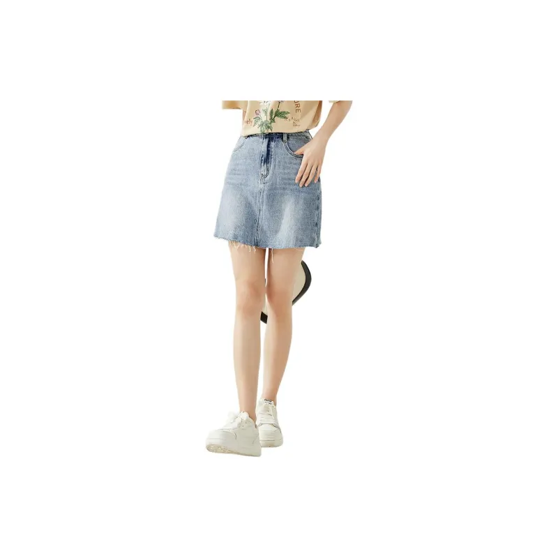 Hopeshow Denim Short Skirts Women's Denim Blue-2