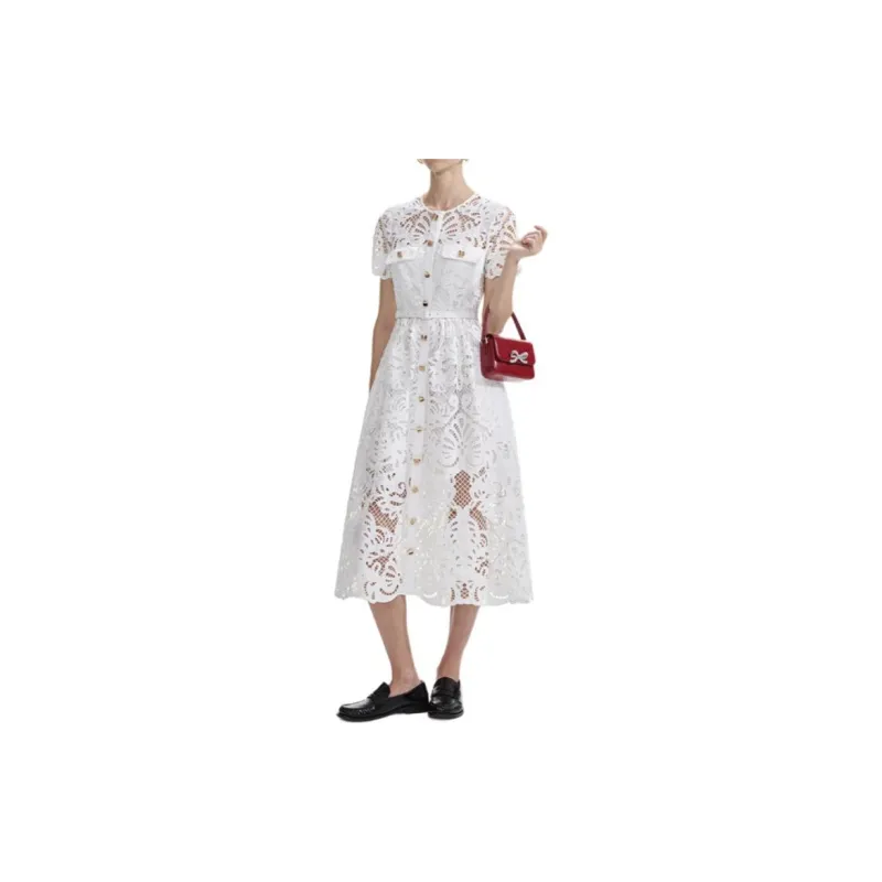 Self portrait Short Sleeved Dress Women's Pure White-2