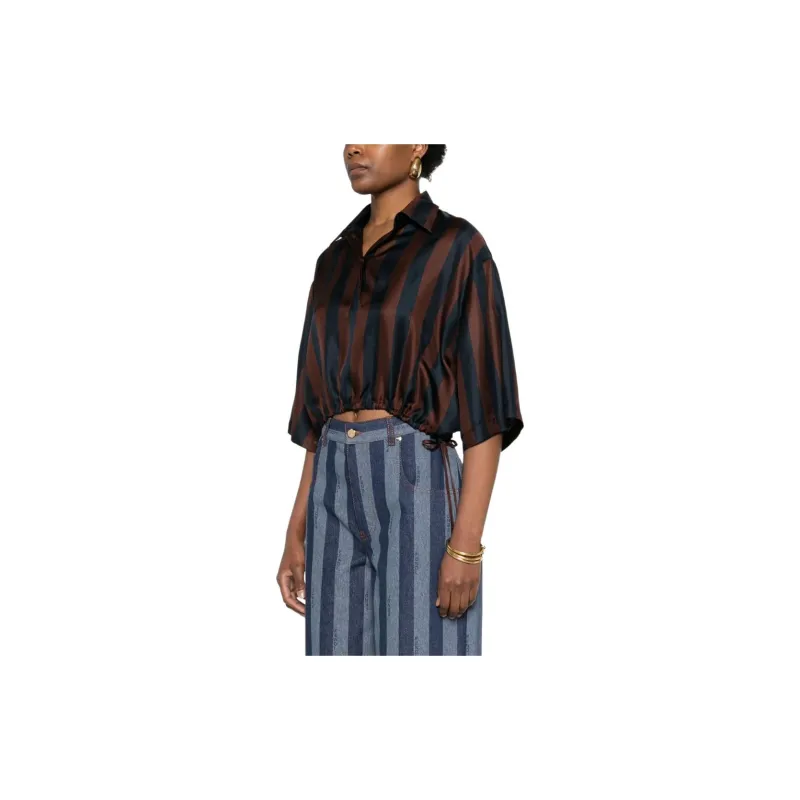 FENDI Pequin Striped Cropped Shirt-4