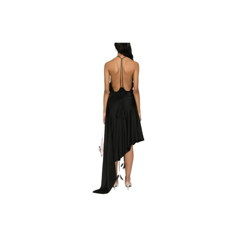 The Attico Asymmetric Sleeveless Satin Midi Dress-3