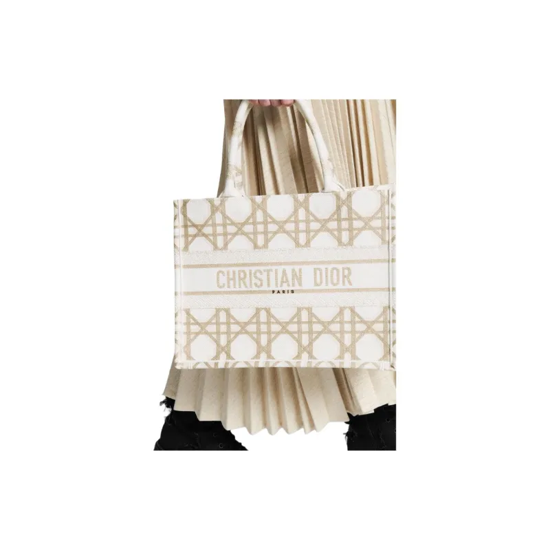 DIOR Embroidery Tote Bag, Shopping Bag, Handbag Medium Size Women's White-5