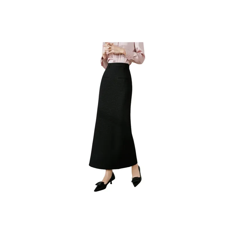 Late White Casual Long Skirts Women's Black-5