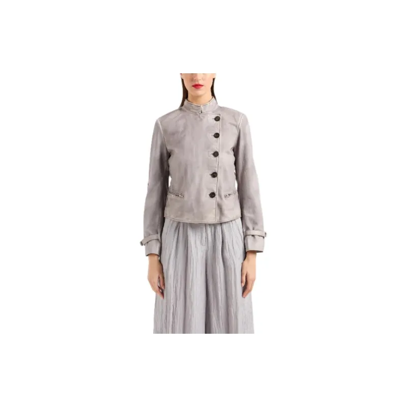 EMPORIO ARMANI SS24 Leather Jacket Women's Light Gray-1