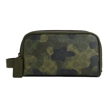 COACH Coated Canvas Makeup Bag Trumpets Unisex Dark Color Trefoil Multicolor