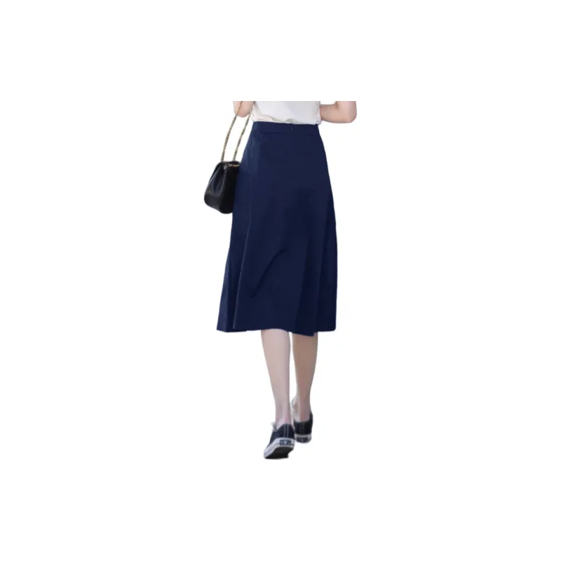 You Cow Me Pants Casual Long Skirt  Women's Navy Blue-2