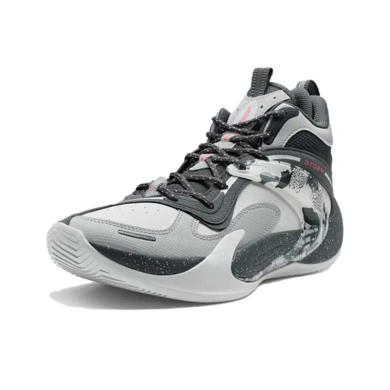 XTEP Cushioned Slip Resistant High Top Basketball Shoes Men's Gray Black-1