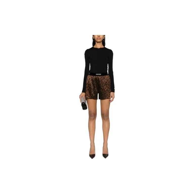 TOM FORD Leopard print Logo Waistband Shorts-4