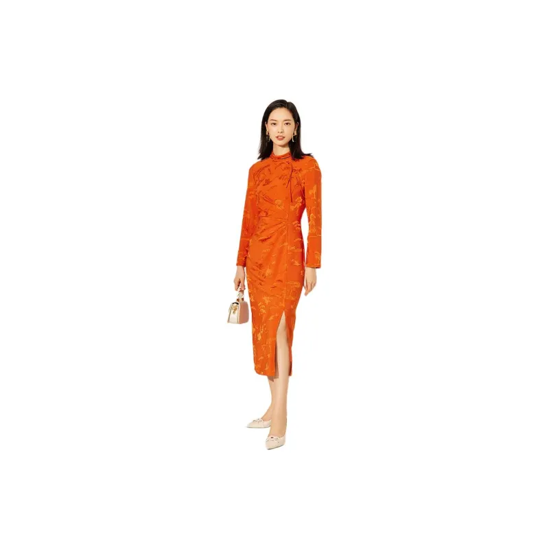 BBLLUUEE Long Sleeved Dress Women's Rimu Orange-2