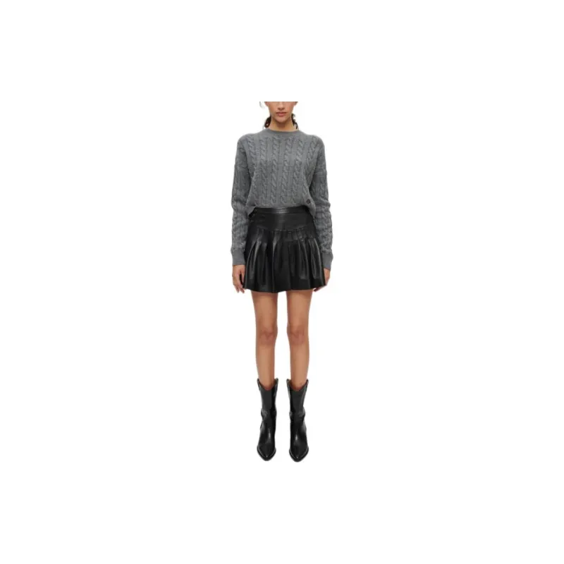 Maje Pleated Leather Miniskirt-1