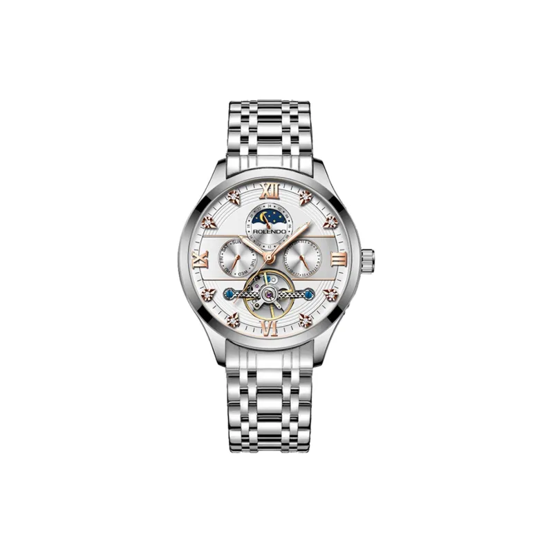 ROLENDO R Automatic Mechanical Movement Stainless Steel Watchband Watch Men's Watches White Dial-9