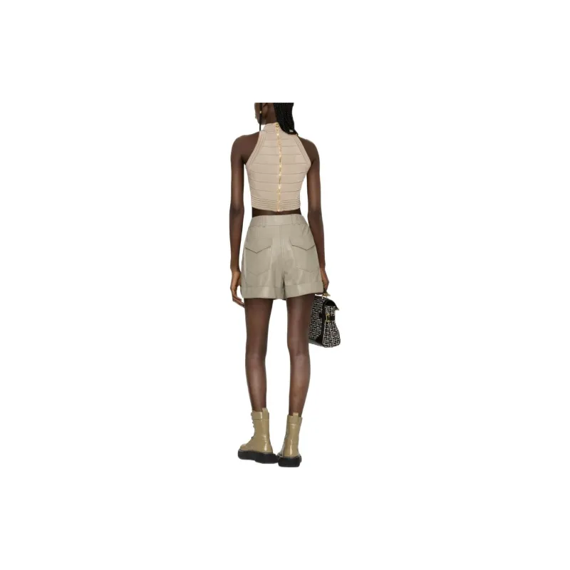 BALMAIN High waisted Lambskin Shorts-2