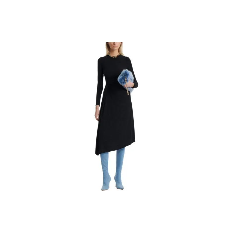 SCANLAN THEODORE Tinsel Print Drape Dress Long-Sleeved Dresses Women's Black-1