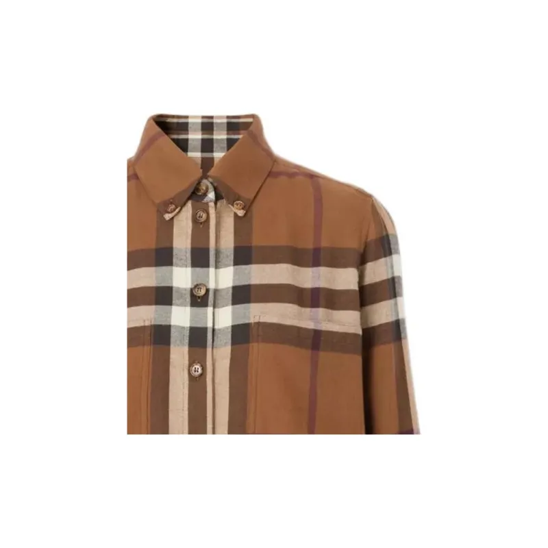 Burberry Check Flannel Shirt Dark Birch Brown-3