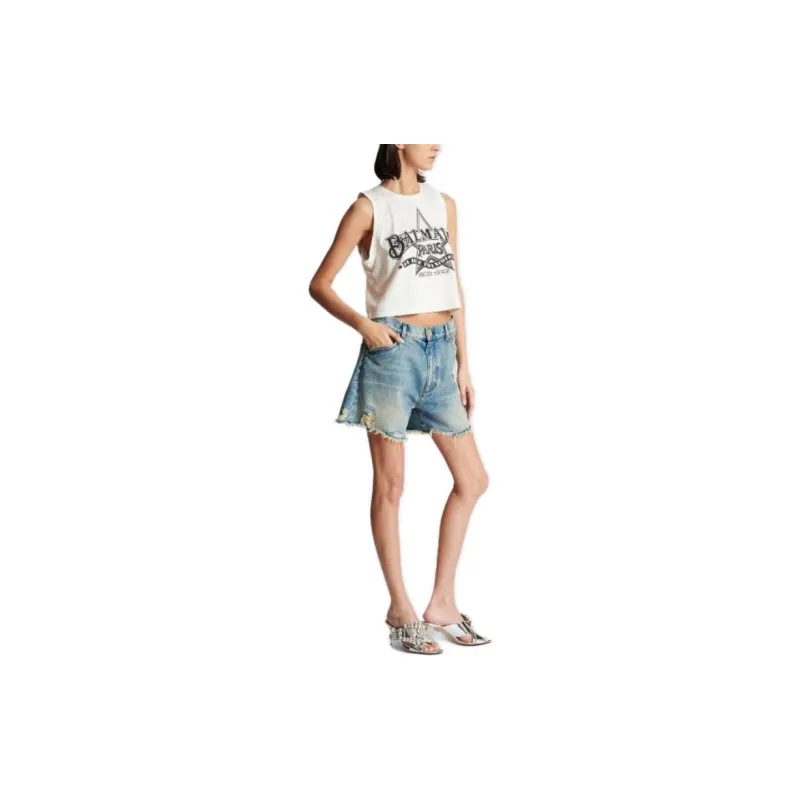 BALMAIN Western print Cropped Tank Top-3