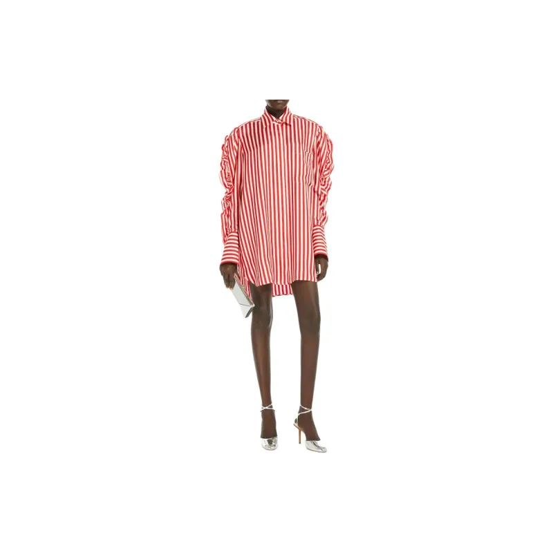 MaxMara Manna Collection Silk Shirt Dress Long-Sleeved Dresses Women's Red-3