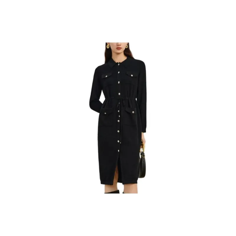 JZ Juzui Long Sleeved Dress Women's Plain Black-4