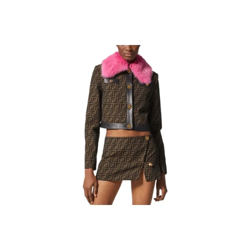 Fendi Fendace Ff Faux Fur Jacket Brown/Pink-1