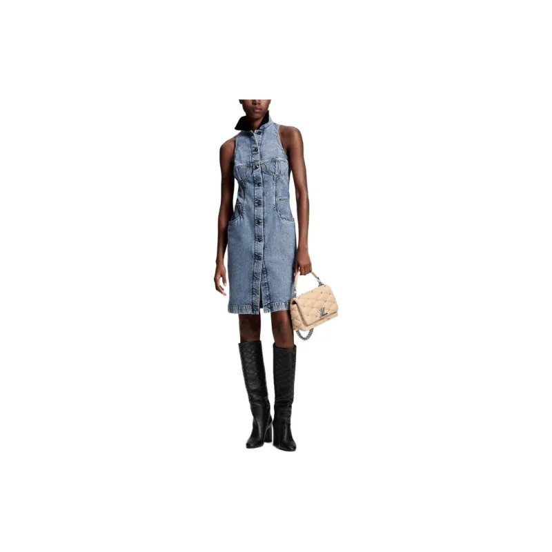 LOUIS VUITTON VeLOUIS VUITTONet Accent Denim Dress-1