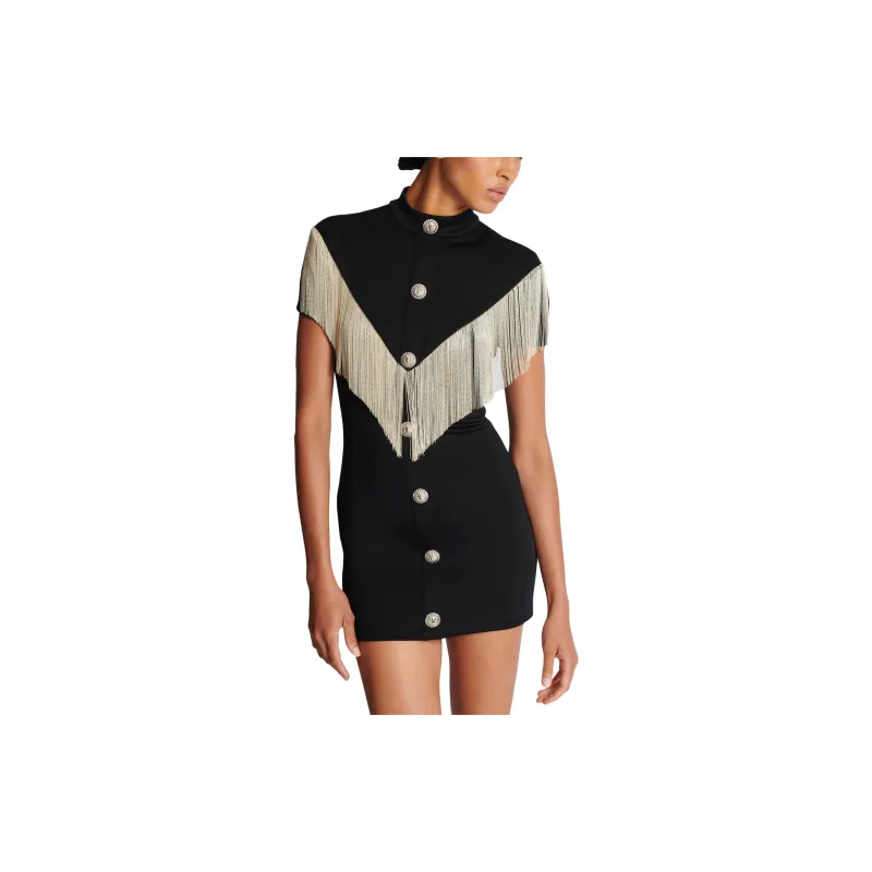 BALMAIN Fringe Detailed Stretched Mini Dress-6