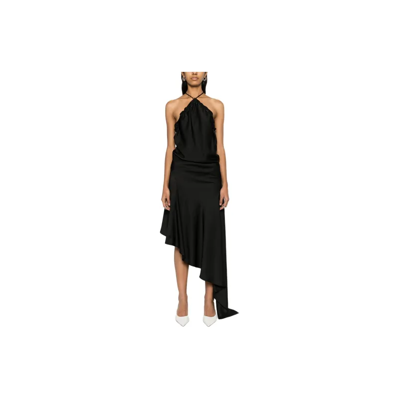 The Attico Asymmetric Sleeveless Satin Midi Dress-1