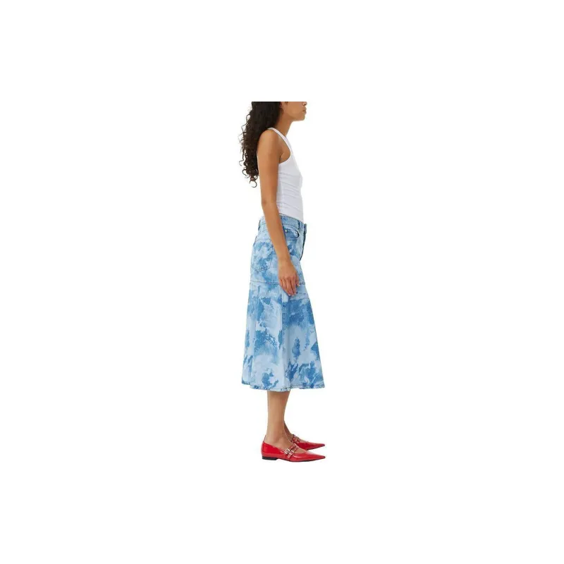 GANNI Bleach effect Denim Midi Skirt-3