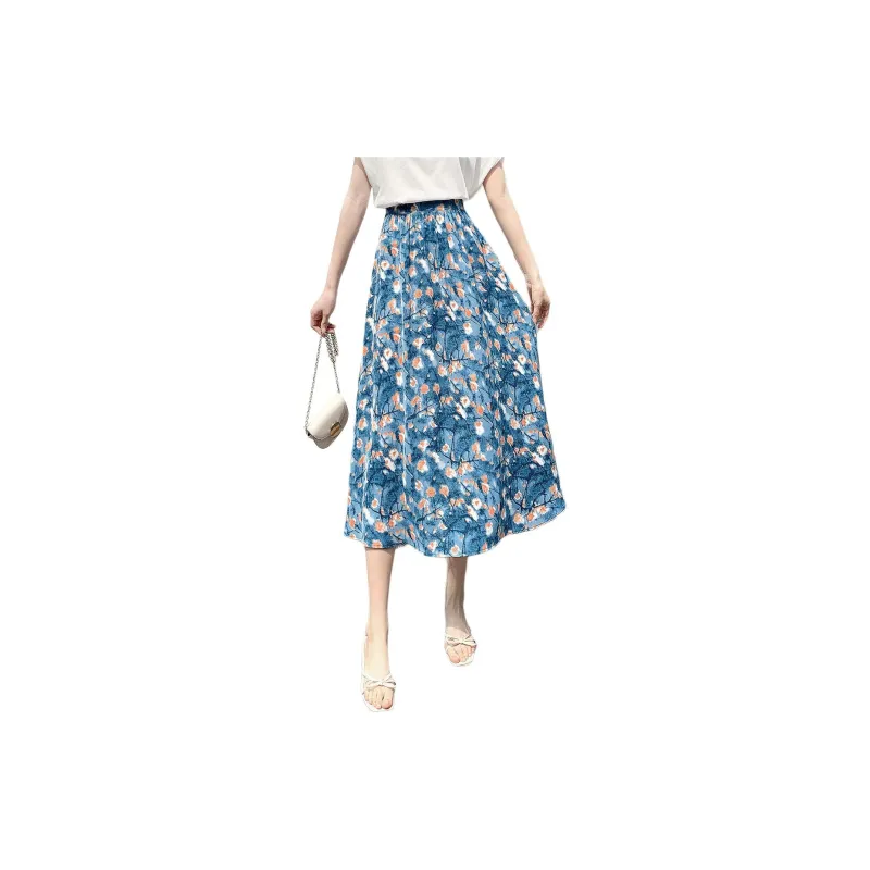 Mo Han Yi Mei Casual Long Skirts Women's Blue-1