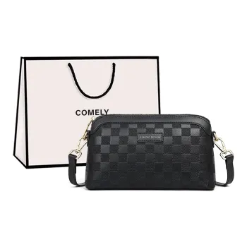 COMELY Split Cow Leather With Synthetic Leather Crossbody Bag, Shoulder Bag Regular Women's Black