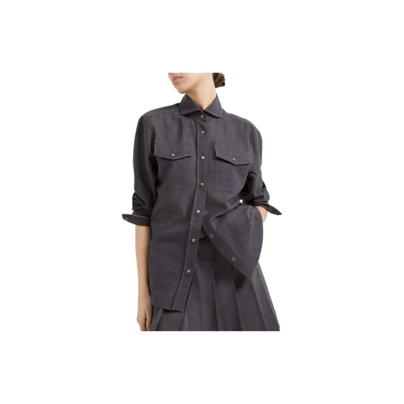 Brunello Cucinelli Monili Trim Button Up Shirt-1