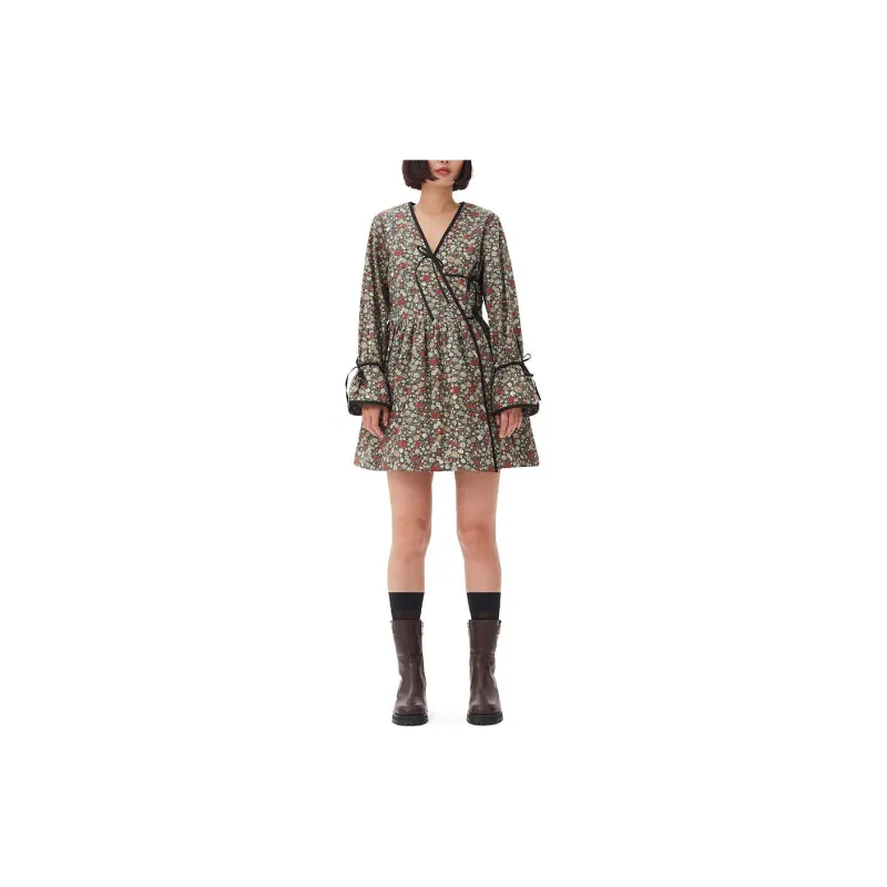 GANNI FW24 Long-Sleeved Dresses Women's Black Sand-2