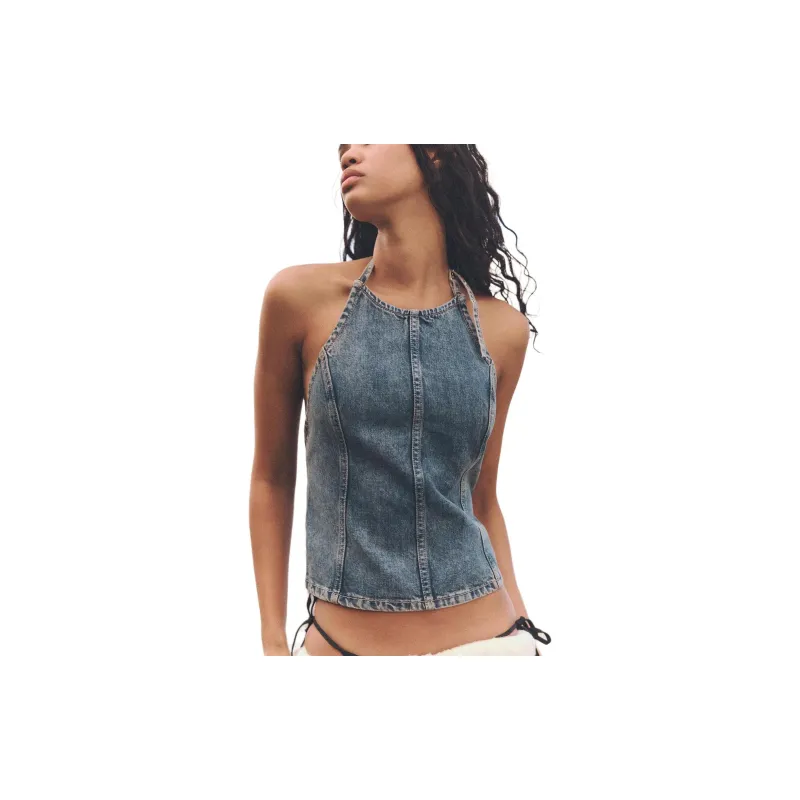 ZARA Tank Tops Women's Blue Gray-2
