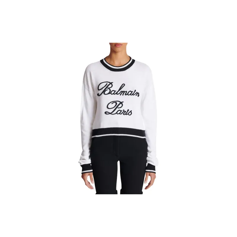 BALMAIN Logo embroidered Crew neck Jumper-4