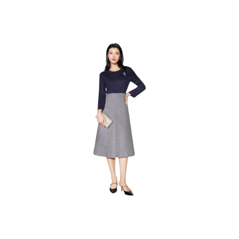 BBLLUUEE Long Sleeved Dress Women's Ink Blue-1