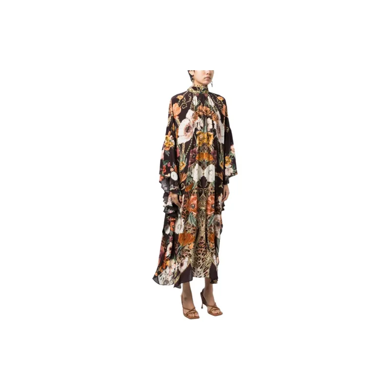 CAMILLA High-neck Botanical-print Kaftan-3