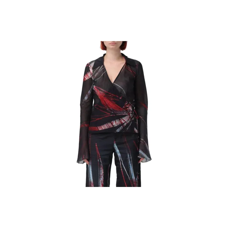 Louisa Ballou Abstract pattern Stretch silk Wrap Blouse-2