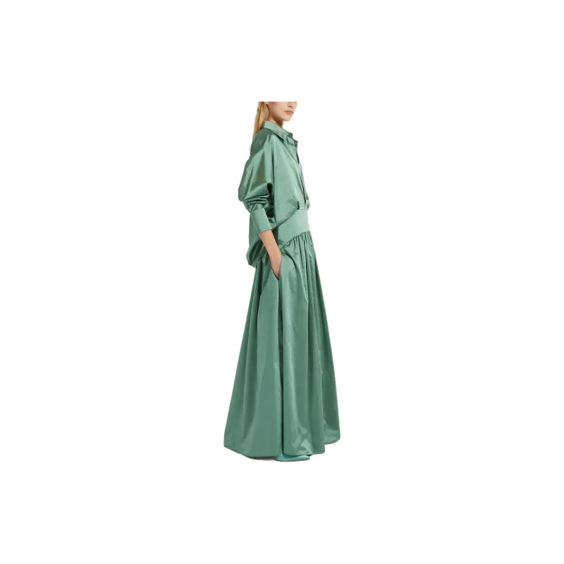 MaxMara Studio Nava Collection Long Taffeta Skirt Casual Long Skirt Women's Jadeite Color-3