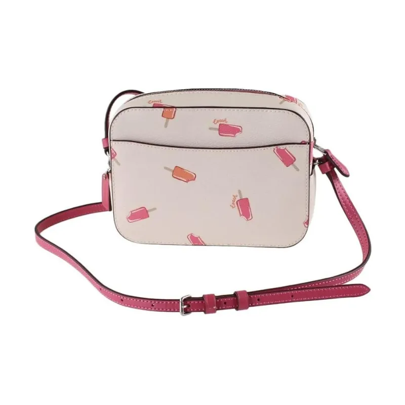 COACH Camera Leather Camera Bag Shoulder Bag Crossbody Bag Mini Women's White & Pink-2