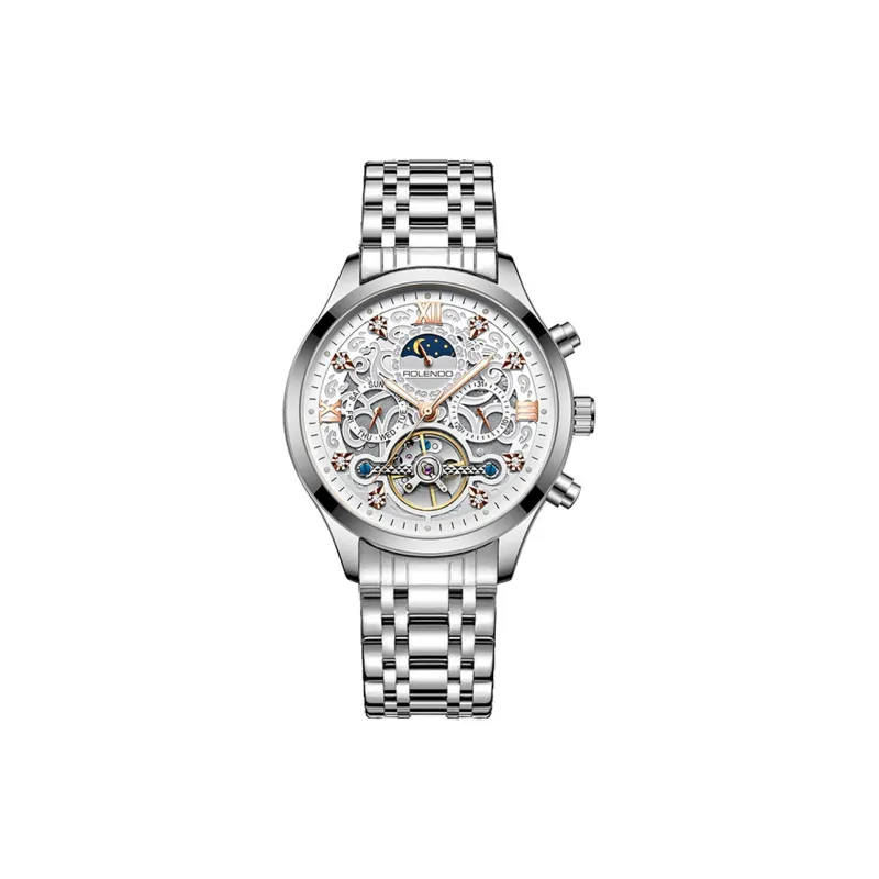 ROLENDO R Automatic Mechanical Movement Stainless Steel Watchband Watch Men's Watches White Dial-34