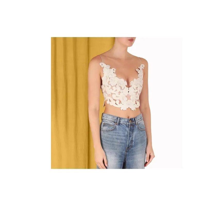 Zimmermann Sensory Embroidered-Velvet Cropped Bustier Top-4
