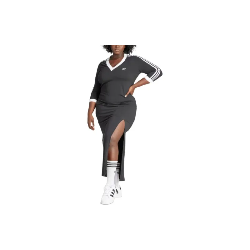 Adidas Originals Adicolor Classics 3 Stripes V Neck Maxi Dress Plus Size-1
