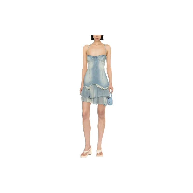 Blumarine Jean Tiered Sweetheart Neck Denim Dress-1