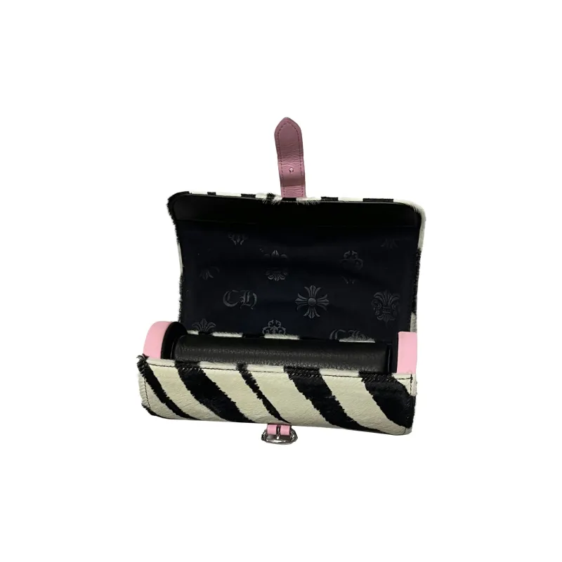 Chrome Hearts Calf Hair Patchwork Leather Watch Box Jewelry Box Storage Bag Unisex Black/White With Pink Accents-4